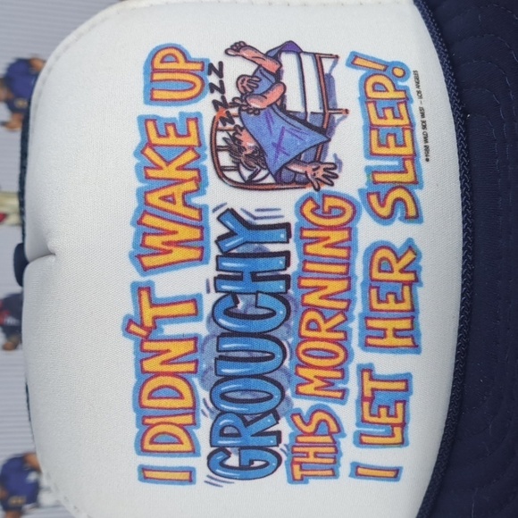 Vintage foam mesh trucker funny saying Wake up w Grouchy blue snapback hat - Picture 2 of 7